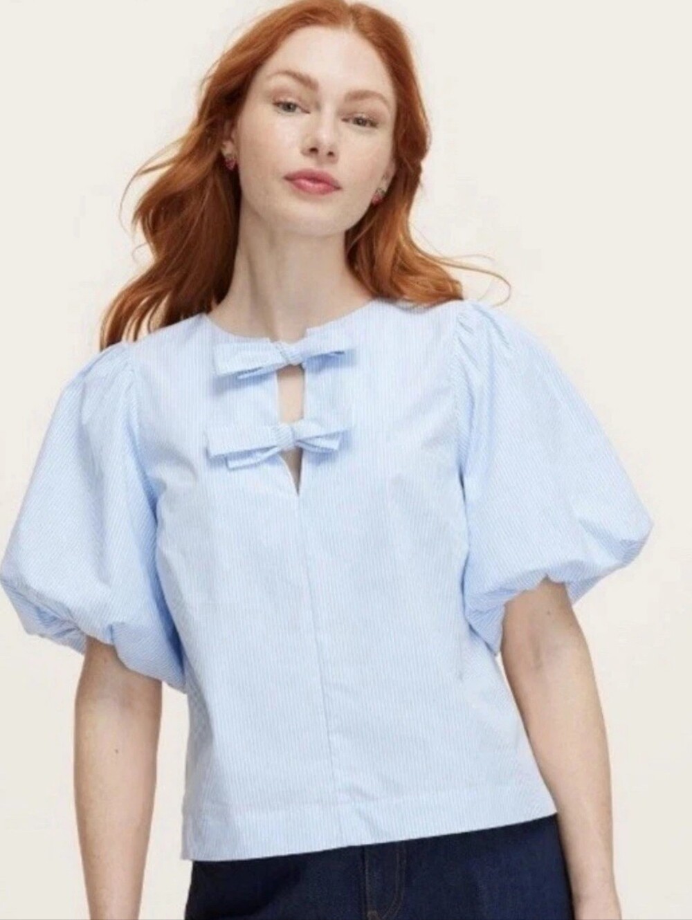 kate spade new york x Target Blue/White Women's Stripe Puff Blouse size M